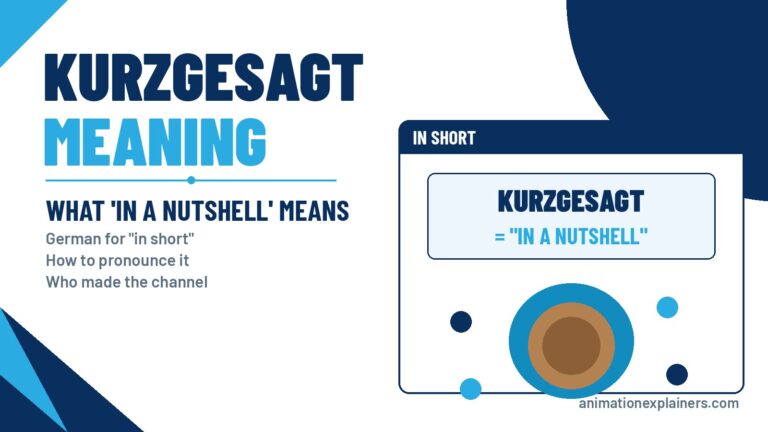 Kurzgesagt meaning illustrated as in a nutshell with a cracked nut graphic